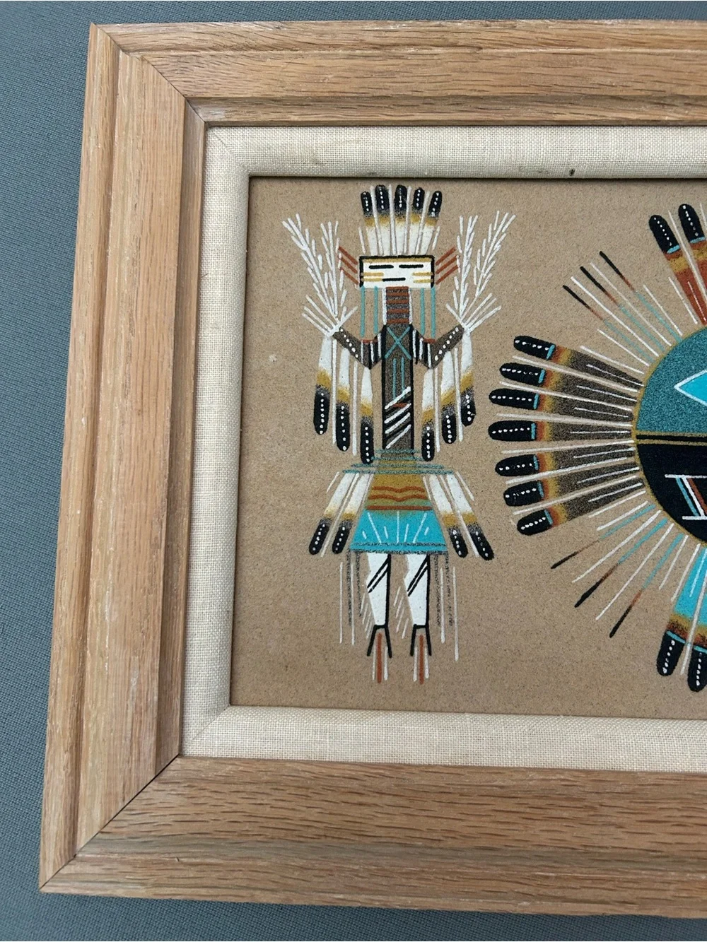 Vintage Signed Navajo Turquoise and Black Desert Sun Wall‎ Art - Home Wall Decor